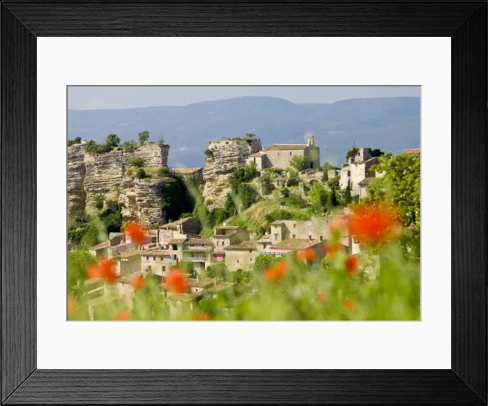 Framed Print : Saignon, Luberon, Provence, France. Poppies & view of village Framed Print : Saignon, Luberon, Provence, France. Poppies & view of village