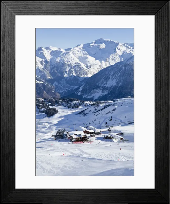 Framed Print : Ski Pistes in Courchevel 1850 ski resort in the Three Valleys, Les Trois Vallees, Savoie Framed Print : Ski Pistes in Courchevel 1850 ski resort in the Three Valleys, Les Trois Vallees, Savoie