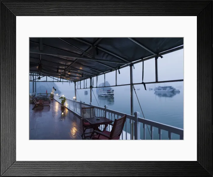 Framed Print : Vietnam, Halong Bay, tourist boat, deck view, dawn Framed Print : Vietnam, Halong Bay, tourist boat, deck view, dawn