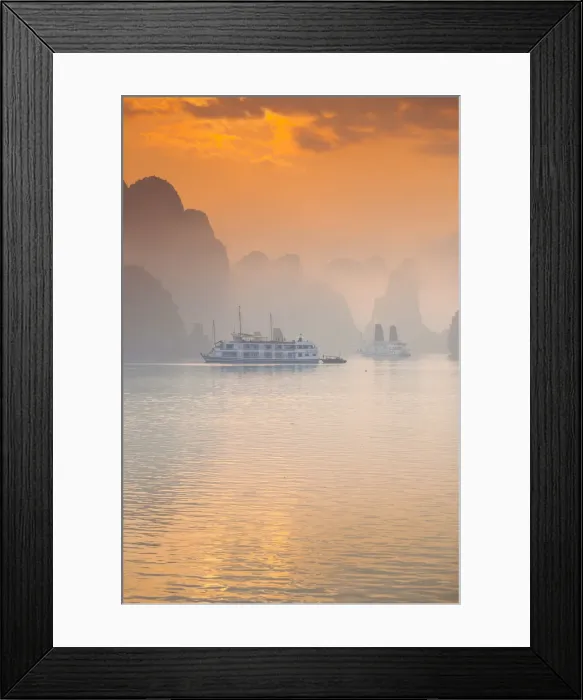 Framed Print : Vietnam, Halong Bay, tourist boats, sunrise Framed Print : Vietnam, Halong Bay, tourist boats, sunrise