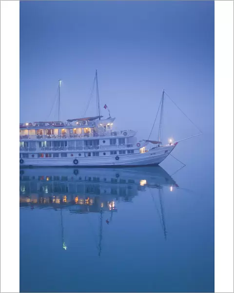 Vietnam, Halong Bay, tourist boats, dawn