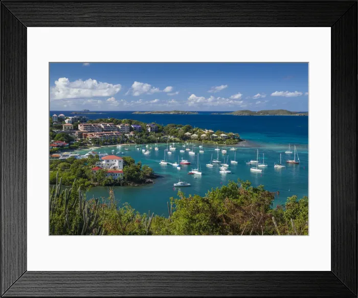 Framed Print : U. S. Virgin Islands, St. John, Cruz Bay, elevated town view with The Battery Framed Print : U. S. Virgin Islands, St. John, Cruz Bay, elevated town view with The Battery