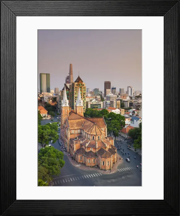 Framed Print : Vietnam, Ho Chi Minh City (Saigon), Notre Dame Cathedral and city skyline Framed Print : Vietnam, Ho Chi Minh City (Saigon), Notre Dame Cathedral and city skyline