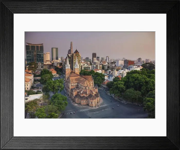 Framed Print : Vietnam, Ho Chi Minh City (Saigon), Notre Dame Cathedral and city skyline Framed Print : Vietnam, Ho Chi Minh City (Saigon), Notre Dame Cathedral and city skyline