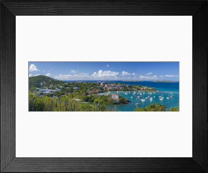 Framed Print : U. S. Virgin Islands, St. John, Cruz Bay, elevated town view with The Battery Framed Print : U. S. Virgin Islands, St. John, Cruz Bay, elevated town view with The Battery