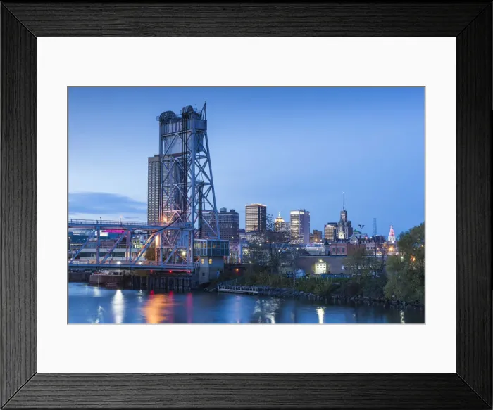 Framed Print : USA, New York, Western New York, Buffalo, skyline and Michigan Avenue Bridge, dusk Framed Print : USA, New York, Western New York, Buffalo, skyline and Michigan Avenue Bridge, dusk