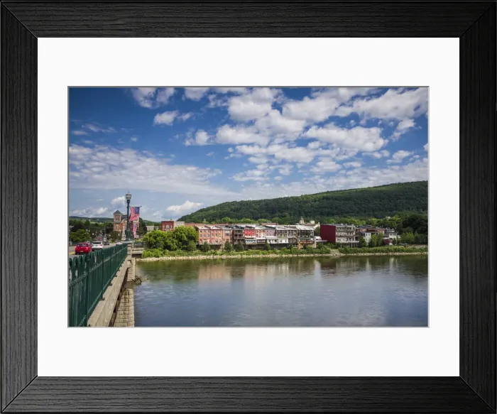 Framed Print : USA, New York, Finger Lakes Region, Owego, town view along Susquehana River Framed Print : USA, New York, Finger Lakes Region, Owego, town view along Susquehana River