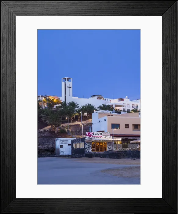 Framed Print : Spain, Canary Islands, Fuerteventura Island, Morro Jable, high angle view of Playa