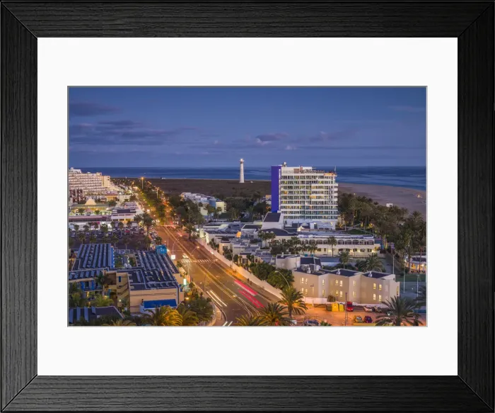 Framed Print : Spain, Canary Islands, Fuerteventura Island, Morro Jable, high angle view of town Framed Print : Spain, Canary Islands, Fuerteventura Island, Morro Jable, high angle view of town