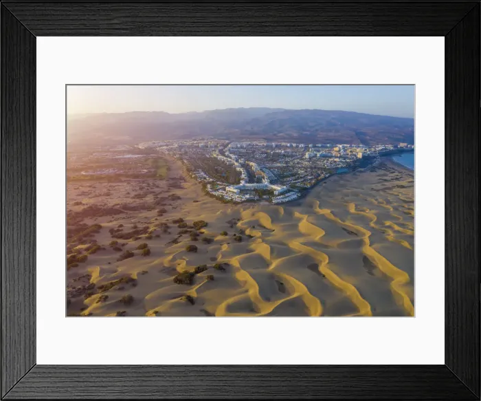 Framed Print : Spain, Canary Islands, Gran Canaria, Maspalomas Sand Dunes and Playa del Ingles town Framed Print : Spain, Canary Islands, Gran Canaria, Maspalomas Sand Dunes and Playa del Ingles town