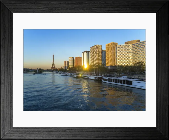 Framed Print : Night view of River Seine with high-rise buildings on the Left Bank, and Eiffel Tower Framed Print : Night view of River Seine with high-rise buildings on the Left Bank, and Eiffel Tower