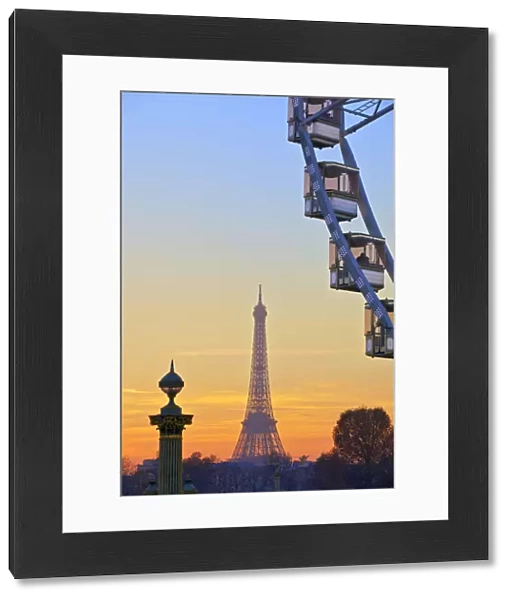 Eiffel Tower From Place De La Concorde With Big Wheel In Foreground, Paris, France