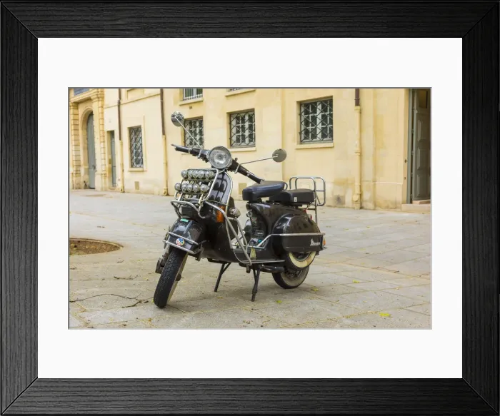 Framed Print : 1950s Classic Vespa motor bike, Paris, France Framed Print : 1950s Classic Vespa motor bike, Paris, France