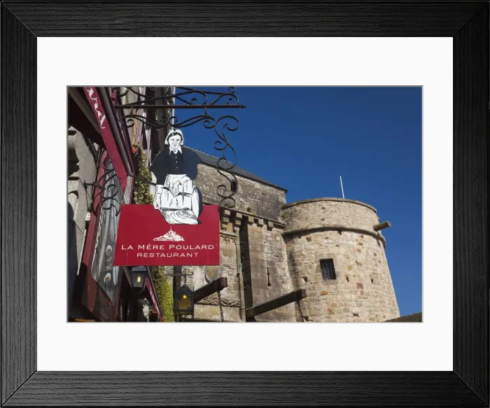 Framed Print : France, Normandy Region, Manche Department, Mont St-Michel, sign for the La Mere Poulard Framed Print : France, Normandy Region, Manche Department, Mont St-Michel, sign for the La Mere Poulard