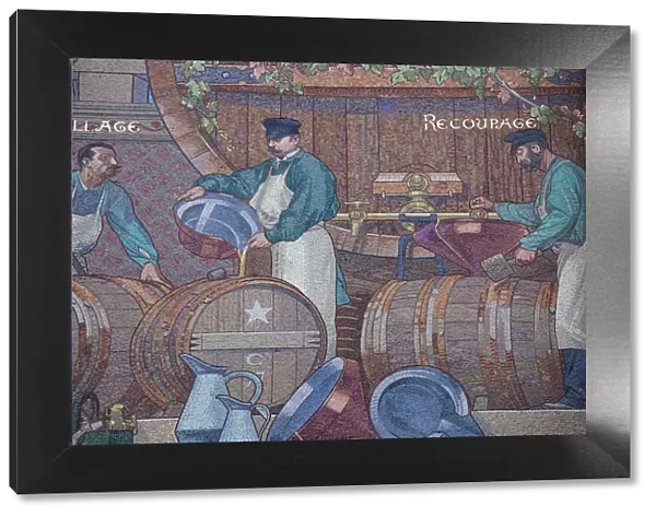France, Marne, Champagne Ardenne, Reims, wine-making mosaic on rue de Mars