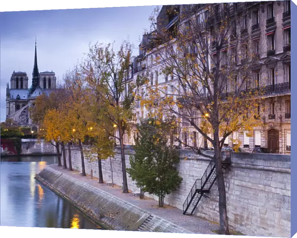 France, Paris, Cathedral Notre Dame cathedral and Ile St-Louis, dawn