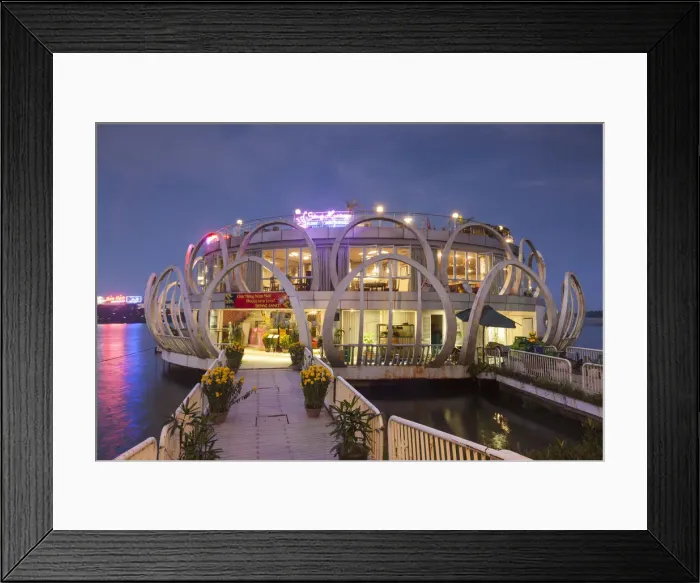 Framed Print : Vietnam, Hue, Song Huong Flaoting Restaurant and Perfume River, dusk Framed Print : Vietnam, Hue, Song Huong Flaoting Restaurant and Perfume River, dusk
