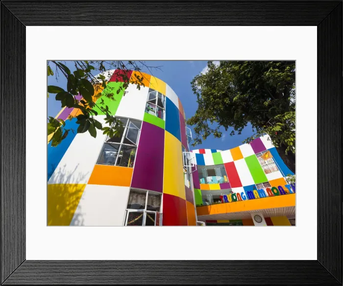 Framed Print : Vietnam, Tay Ninh, colorful school building Framed Print : Vietnam, Tay Ninh, colorful school building