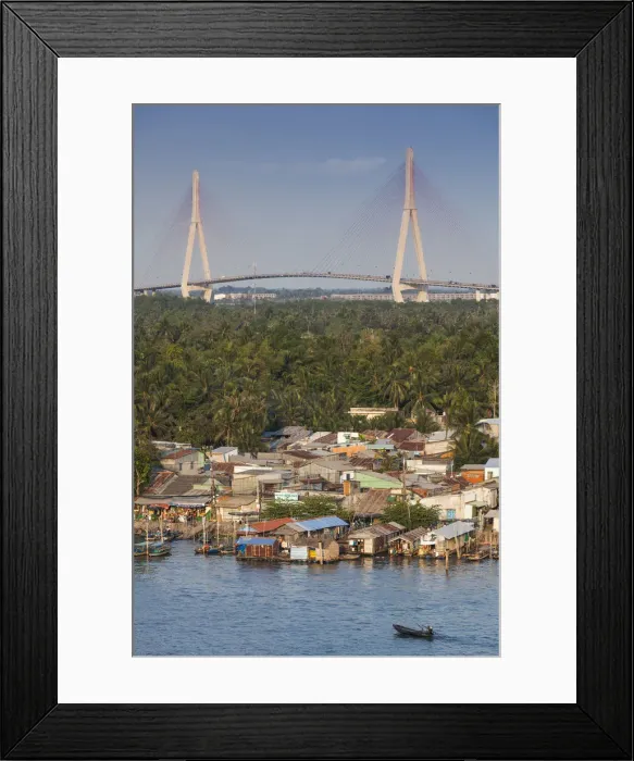 Framed Print : Vietnam, Mekong Delta, Can Tho, Can Tho Bridge, elevated view, sunset