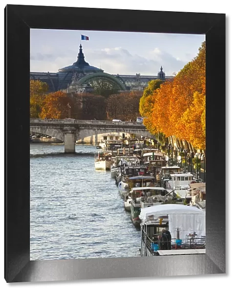 France, Paris, Seine River boats by the Pont Alexandre III bridge