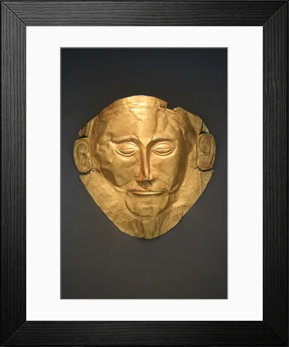 Framed Print : Greece, Attica, Athens, National Archaeological Museum, Gold death-mask known as Mask Framed Print : Greece, Attica, Athens, National Archaeological Museum, Gold death-mask known as Mask