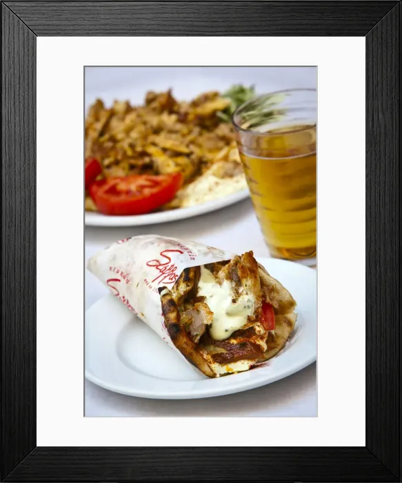 Framed Print : Gyros & Kabap plate, Monastiraki District, Athens, Greece, MR, PR Framed Print : Gyros & Kabap plate, Monastiraki District, Athens, Greece, MR, PR