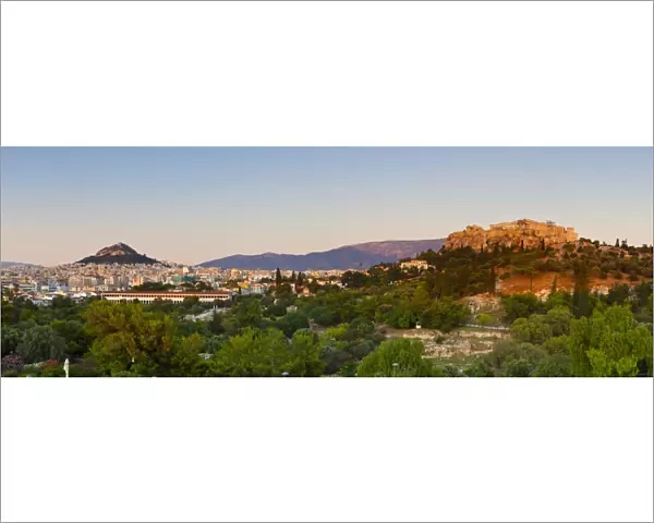 Elevated view towards The Acropolis & Lykavittos Hill, Thisso District, Athens