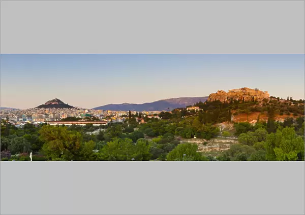 Elevated view towards The Acropolis & Lykavittos Hill, Thisso District, Athens