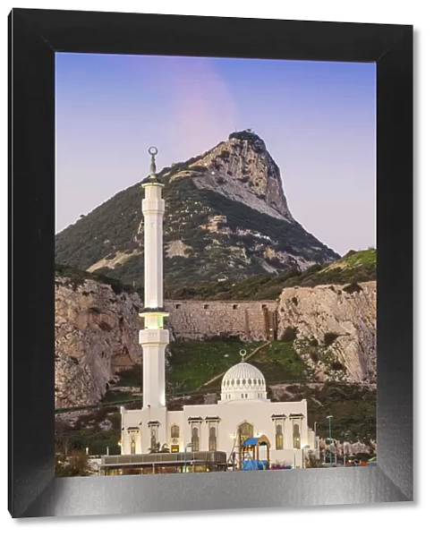 Gibraltar, Europa Point, Mosque of the Two custodians infront of the Rock of Gibraltar