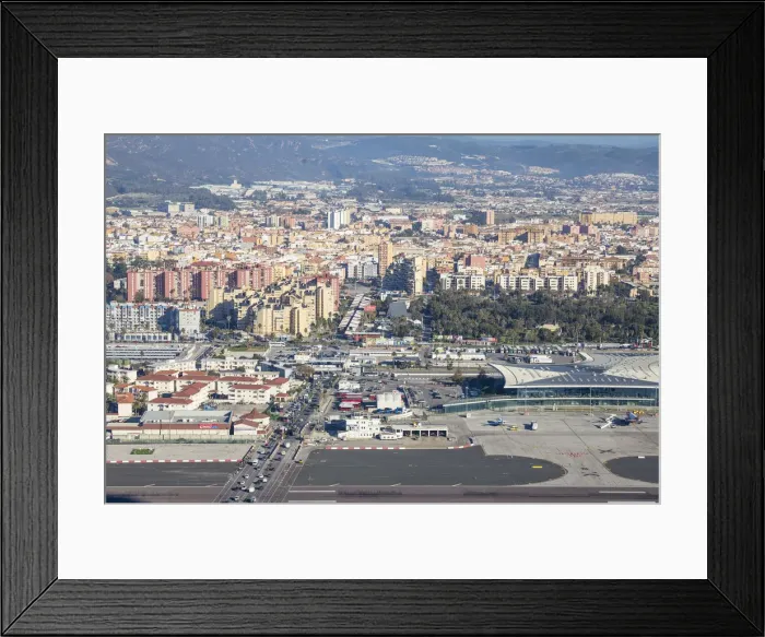 Framed Print : Gibraltar, View of Gibraltar airport and Gibraltar and Spain border Framed Print : Gibraltar, View of Gibraltar airport and Gibraltar and Spain border