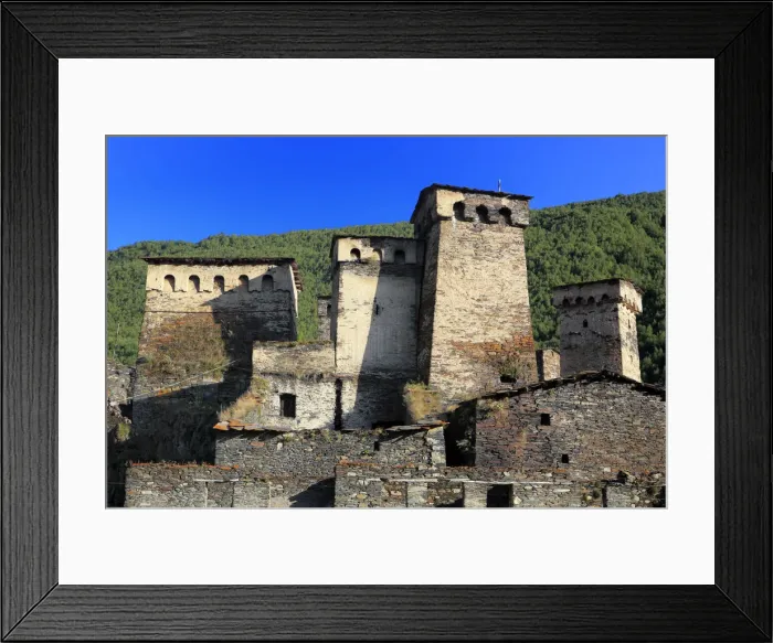 Framed Print : Village near Shkhara peak (5068 m), Ushghuli community, Upper Svanetia, Georgia