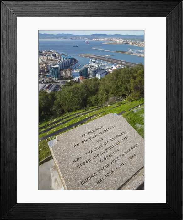 Framed Print : Gibraltar, Gibraltar rock, View from Queen Elizabeth II Plaque Framed Print : Gibraltar, Gibraltar rock, View from Queen Elizabeth II Plaque