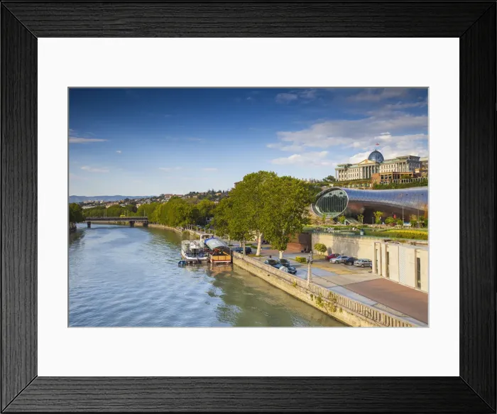 Framed Print : Georgia, Tbilisi, View of Mtkvari (Kura) river, Rike Park Theater and Exhibition Hall Framed Print : Georgia, Tbilisi, View of Mtkvari (Kura) river, Rike Park Theater and Exhibition Hall