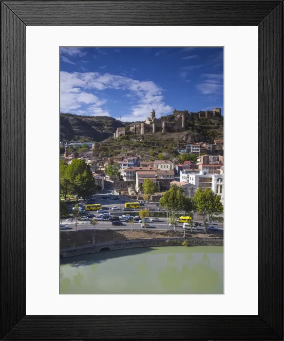 Framed Print : Georgia, Tbilisi, View over Mtkvari (Kura) river towards Old Town and Narikala Fortress