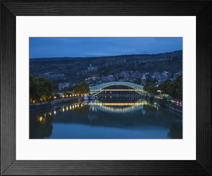 Framed Print : Georgia, Tbilisi, Peace bridge with Old Town and Narikala Fortress in background