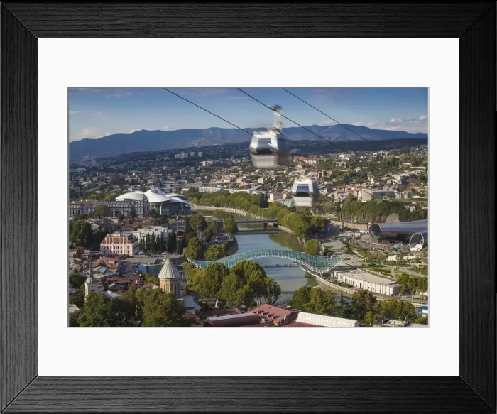 Framed Print : Georgia, Tbilisi, View of Cable car, Peace bridge and the Public Service Building Framed Print : Georgia, Tbilisi, View of Cable car, Peace bridge and the Public Service Building