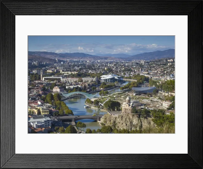 Framed Print : Georgia, Tbilisi, View of Tbilisi looking towards Metekhi bridge and Church, Peace bridge Framed Print : Georgia, Tbilisi, View of Tbilisi looking towards Metekhi bridge and Church, Peace bridge