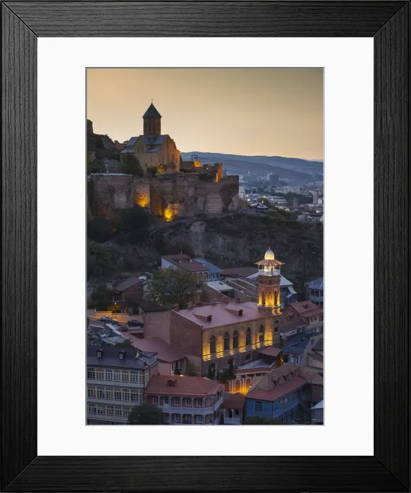 Framed Print : Georgia, Tbilisi, View of Narikala Fortress and St Nicholas church above Tbilisi Mosque Framed Print : Georgia, Tbilisi, View of Narikala Fortress and St Nicholas church above Tbilisi Mosque