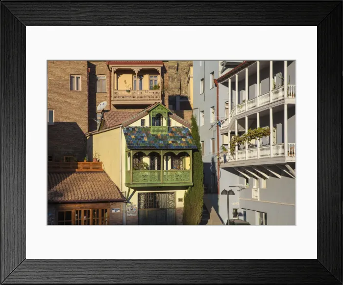 Framed Print : Georgia, Tbilisi, Houses in the old town with wooden balcony Framed Print : Georgia, Tbilisi, Houses in the old town with wooden balcony