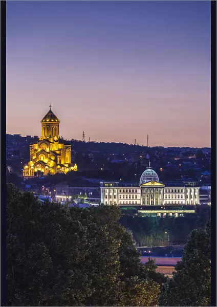 Georgia, Tbilisi, Tsminda Sameba Cathedral and Presidential Palace
