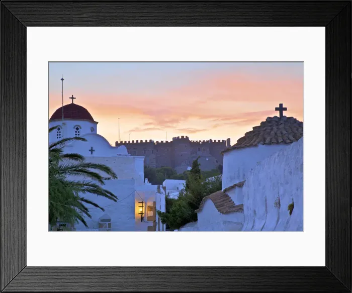 Framed Print : Churches At Sunset With The Monastery Of St. John In The Background, Patmos, Dodecanese Framed Print : Churches At Sunset With The Monastery Of St. John In The Background, Patmos, Dodecanese