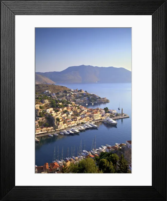 Framed Print : Boats In Symi Harbour From Elevated Angle, Symi, Dodecanese, Greek Islands, Greece Framed Print : Boats In Symi Harbour From Elevated Angle, Symi, Dodecanese, Greek Islands, Greece