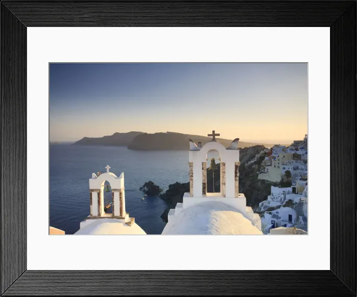 Framed Print : Greece, Cyclades, Santorini, Oia Town and Santorini Caldera