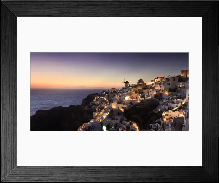 Framed Print : Greece, Cyclades, Santorini, Panoramic view Oia Town and Santorini Caldera