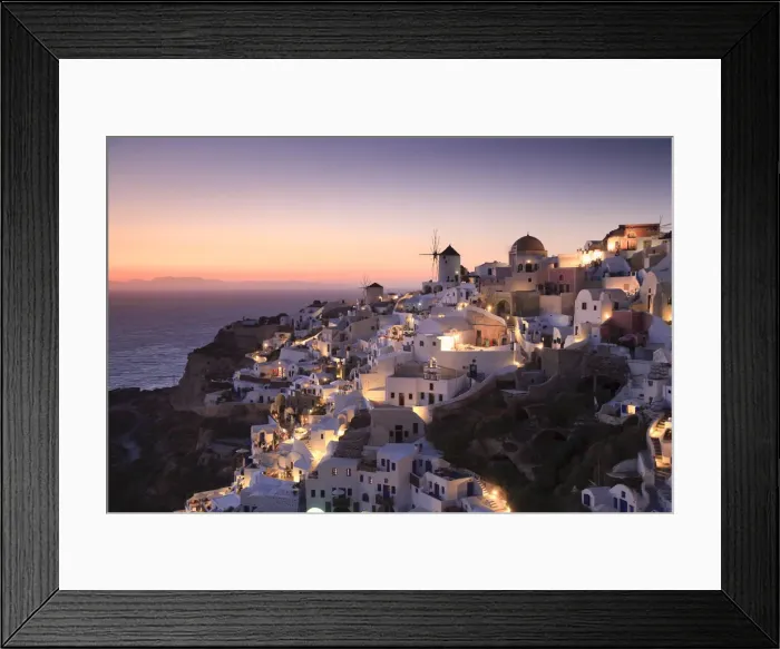 Framed Print : Greece, Cyclades, Santorini, Oia Town and Santorini Caldera