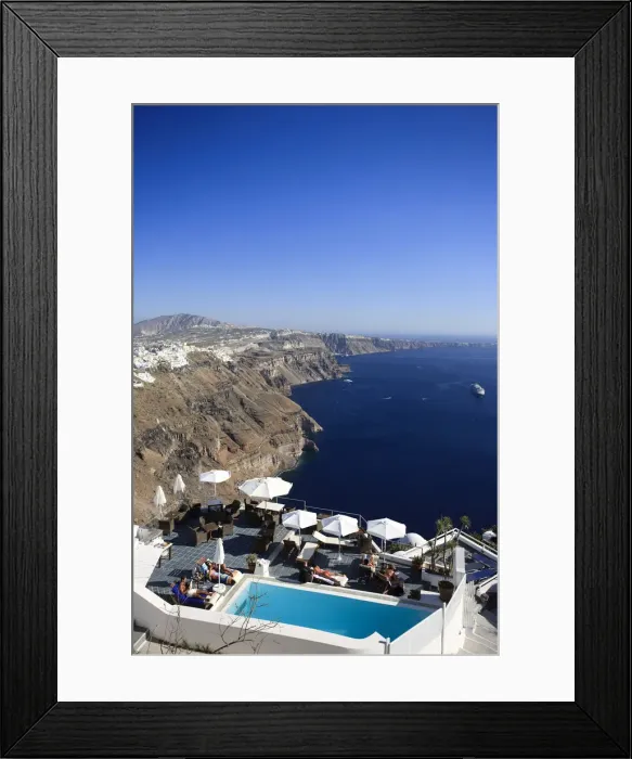 Framed Print : Greece, Cyclades, Santorini, Imerovigli Village, Botique Hotel and Santorini Caldera Framed Print : Greece, Cyclades, Santorini, Imerovigli Village, Botique Hotel and Santorini Caldera