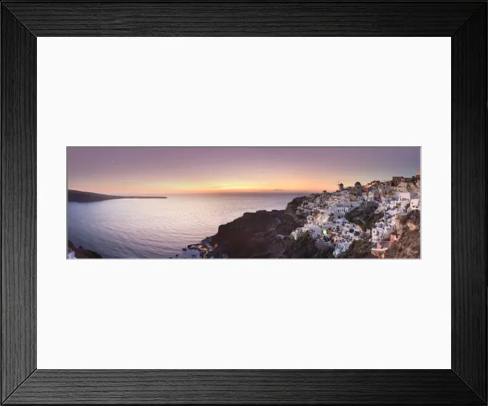 Framed Print : Greece, Cyclades, Santorini, Panoramic view Oia Town and Santorini Caldera