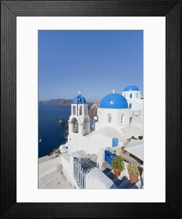 Framed Print : Blue domed churches in the village of Oia (La), Santorini (Thira), Cyclades Islands Framed Print : Blue domed churches in the village of Oia (La), Santorini (Thira), Cyclades Islands