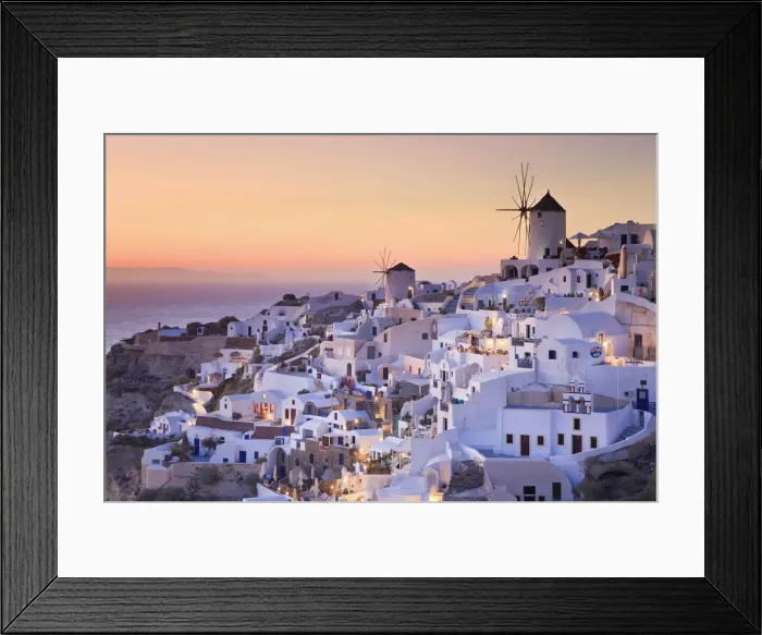Framed Print : Greece, Cyclades, Santorini, Oia Town and Santorini Caldera