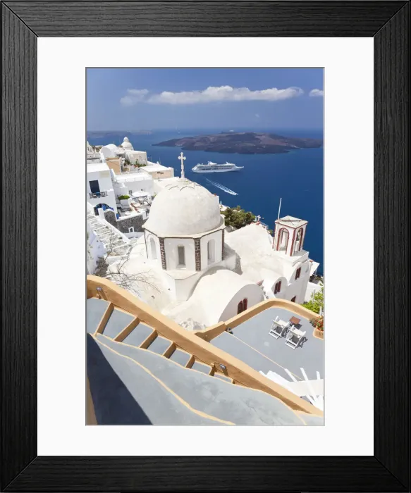 Framed Print : Church and cruise ship, Fira, Santorini (Thira), Cyclades, Greece Framed Print : Church and cruise ship, Fira, Santorini (Thira), Cyclades, Greece